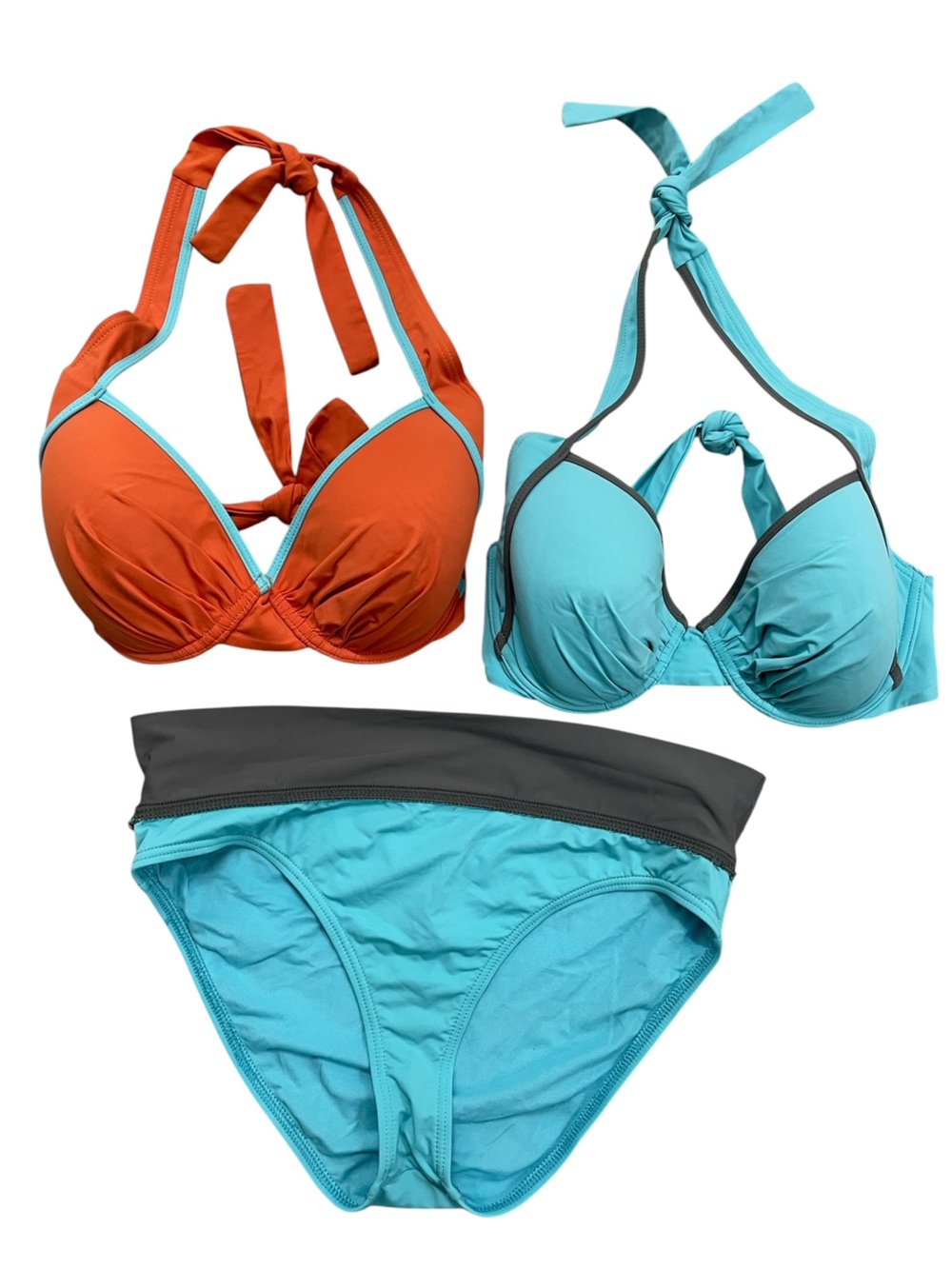Tommy Bahama Two-Tone Bikini Set in Turquoise and Orange Medium 36D